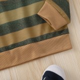 Kids Boy Spring Green Wide Striped Long Sleeve Print O-Neck Sweatshirt