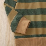 Kinder Jungen Frühlingsgrün Weit gestreiftes Langarm-Sweatshirt mit O-Ausschnitt