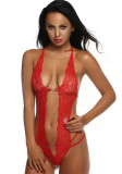 Women Red Lace Hollow Out Teddy Lingerie