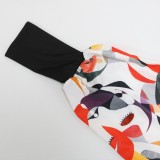 Conjunto de pantalones sueltos de dos piezas con estampado de personajes de manga larga con cuello en V informal con estampado de primavera para mujer
