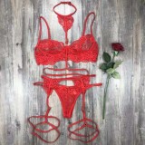Vrouwen Rode Sexy Kanten Kousenband Sexy Bh Set