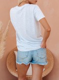 Frauen-Sommer-weißes süßes O-Ansatz-Kurzarm-Regenbogen-reguläres T-Shirt
