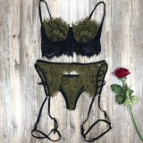 Vrouwen Groene Romantische Kanten Kousenband Sexy Bh Set