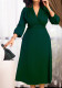 Women Spring Green Formal V-neck Three Quarter Sleeves Solid Midi Fit and Flare Office Dress