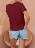 Frauen-Sommer-Burgunry-nettes O-Ansatz-Kurzarm-Regenbogen-regelmäßiges T-Shirt