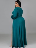 Women Spring Green Modest Hooded Full Sleeves Solid Plus Size Long Dress