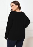 Damen Frühling Schwarz Lässig V-Ausschnitt Volle Ärmel Solide Schnürung Regular Plus Size Shirt