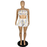 Summer Sexy Print Tube Straps Top And Mini Skirt Wholesale Women'S Two Piece Sets