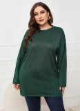 Mujer Primavera Verde Casual O-cuello Mangas completas Sólido Regular Tallas grandes Camisa