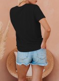 Frauen-Sommer-schwarzes niedliches O-Ansatz-Kurzarm-Regenbogen-regelmäßiges T-Shirt