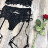 Women Black Gothic Lace Garter Sexy Bra Set