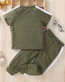 Kids Boy Summer Green Camisa de manga corta y pantalones a juego Conjunto de dos piezas de algodón