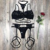 Conjunto de sujetador sexy con liga de encaje sexy negro para mujer