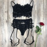 Conjunto de sujetador sexy con liga de encaje gótico negro para mujer