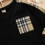 Kinder Jungen Frühling Schwarz Langarm-Sweatshirt mit O-Ausschnitt