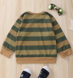 Kinder Jungen Frühlingsgrün Weit gestreiftes Langarm-Sweatshirt mit O-Ausschnitt