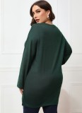 Mujer Primavera Verde Casual O-cuello Mangas completas Sólido Regular Tallas grandes Camisa