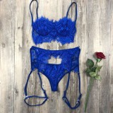 Vrouwen blauwe romantische kanten kousenband sexy bh-set