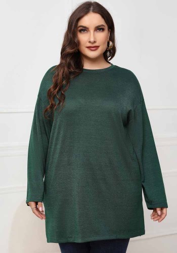 Women Spring Green Casual O-Neck Full Sleeves Solid Regular Plus Size Shirt