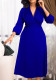 Women Spring Blue Formal V-neck Three Quarter Sleeves Solid Midi A-line Office Dress
