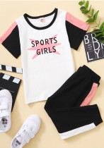 Sommer Kinder Mädchen Letter Print Sport T-Shirt und Jogginghose zweiteiliges Set