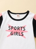 Conjunto de dos piezas de camiseta deportiva y pantalones de chándal con estampado de letras para niñas de verano