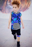 Summer Kids Boy Sport blue Print Sleeveless Hooded Two Piece Shorts Set