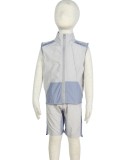 Summer Kids Boy Sport White Contrast Sleeveless Zipper Up Two Piece Shorts Set
