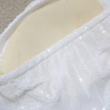 Conjunto de falda de dos piezas ajustada con lentejuelas y malla sólida con manga tipo capa y hombros descubiertos para mujer de verano blanco