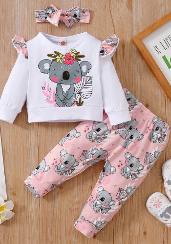 Spring Baby Girl Print Long Sleeve Top and Pink Pants Two Piece Set
