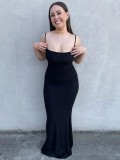Women Summer Black Romantic Straps Sleeveless Solid Slim Maxi Dress