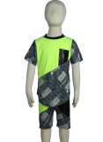 Summer Kids Boy Green Patchwork T-shirt and Match Shorts Two Piece Set