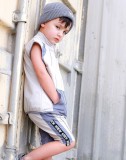 Sommer-Kind-Jungen-Sport-weißer kontrastierender ärmelloser Reißverschluss oben zweiteiliges Shorts-Set