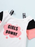 Conjunto de dos piezas de camiseta y pantalones de chándal con tirantes deportivos y estampado de letras para niños y niñas de verano
