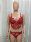 Women Red Lace Two Piece Sexy Lingerie Set