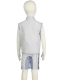 Summer Kids Boy Sport White Contrast Sleeveless Zipper Up Two Piece Shorts Set