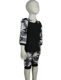 Summer Kids Boy Gray Camous Patchwork T-shirt and Match Shorts Two Piece Set