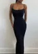 Women Summer Black Romantic Straps Sleeveless Solid Slim Maxi Dress
