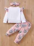 Frühlings-Baby-Mädchen-Druck-Langarm-Oberteil und rosa Hose, zweiteiliges Set