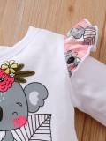 Frühlings-Baby-Mädchen-Druck-Langarm-Oberteil und rosa Hose, zweiteiliges Set