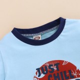 Summer Kids Boy Print Blue Short Sleeve T-shirt and Shorts Two Piece Set