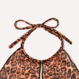 Women Summer Printed Sexy O-Neck Sleeveless Leopard Print Plus Size Lingerie Set