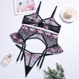 Women Purple Sexy Lace Bra And Panty Galter Lingerie Set