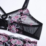 Women Purple Sexy Lace Bra And Panty Galter Lingerie Set