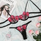 Women Summer Pink Sexy Lace Bra And Panty Galter Lingerie Set