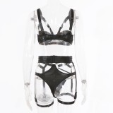 Women Black Sexy Solid Bandage Bra And Panty Galter Lingerie Set