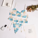 Women Blue Sexy Lace Bra And Panty Galter Lingerie Set