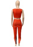 Women Summer Red O-Neck Sleeveless Vest Color Blocking Pant Yoga Sets