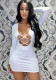 Women Spring White Sexy V-neck Full Sleeves Solid Lace Up Mini Sheath Club Dress