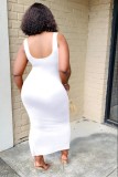 Women Summer White U-Neck Sleeveless Character Print Asymmetrical Tank Dress